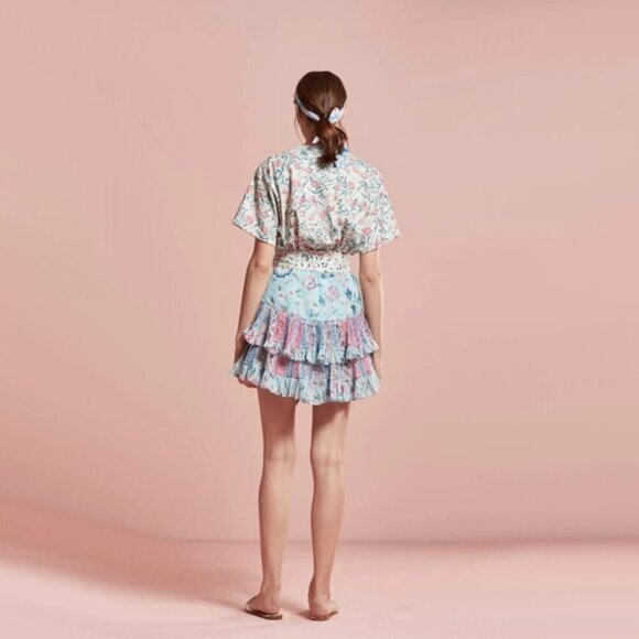 NWT Hemant & Nandita blue floral ruffle mini skirt - Picture 2 of 7